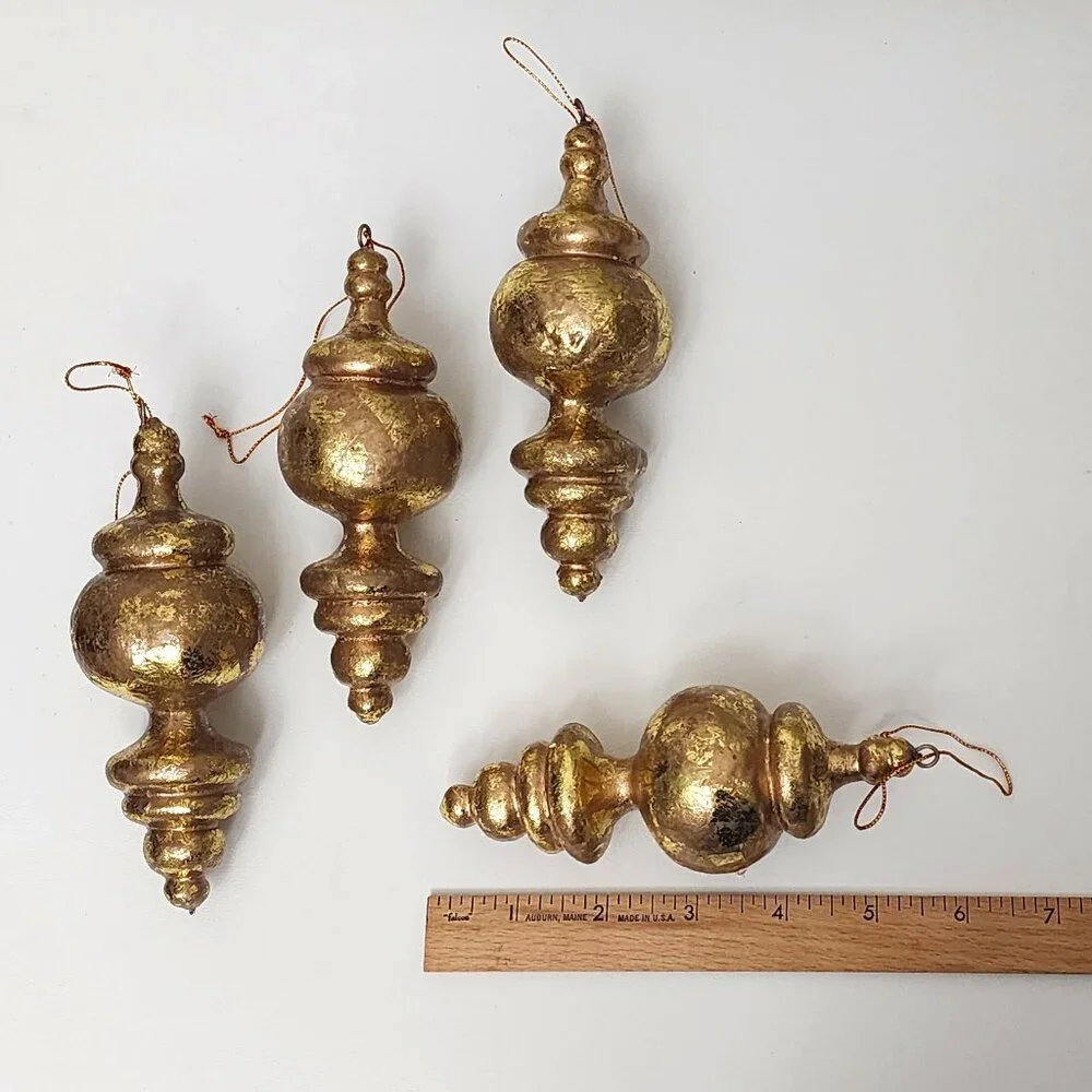 Holiday Gold Leaf Ornaments Handmade: 4 Gold Leaf Pendant Ornament